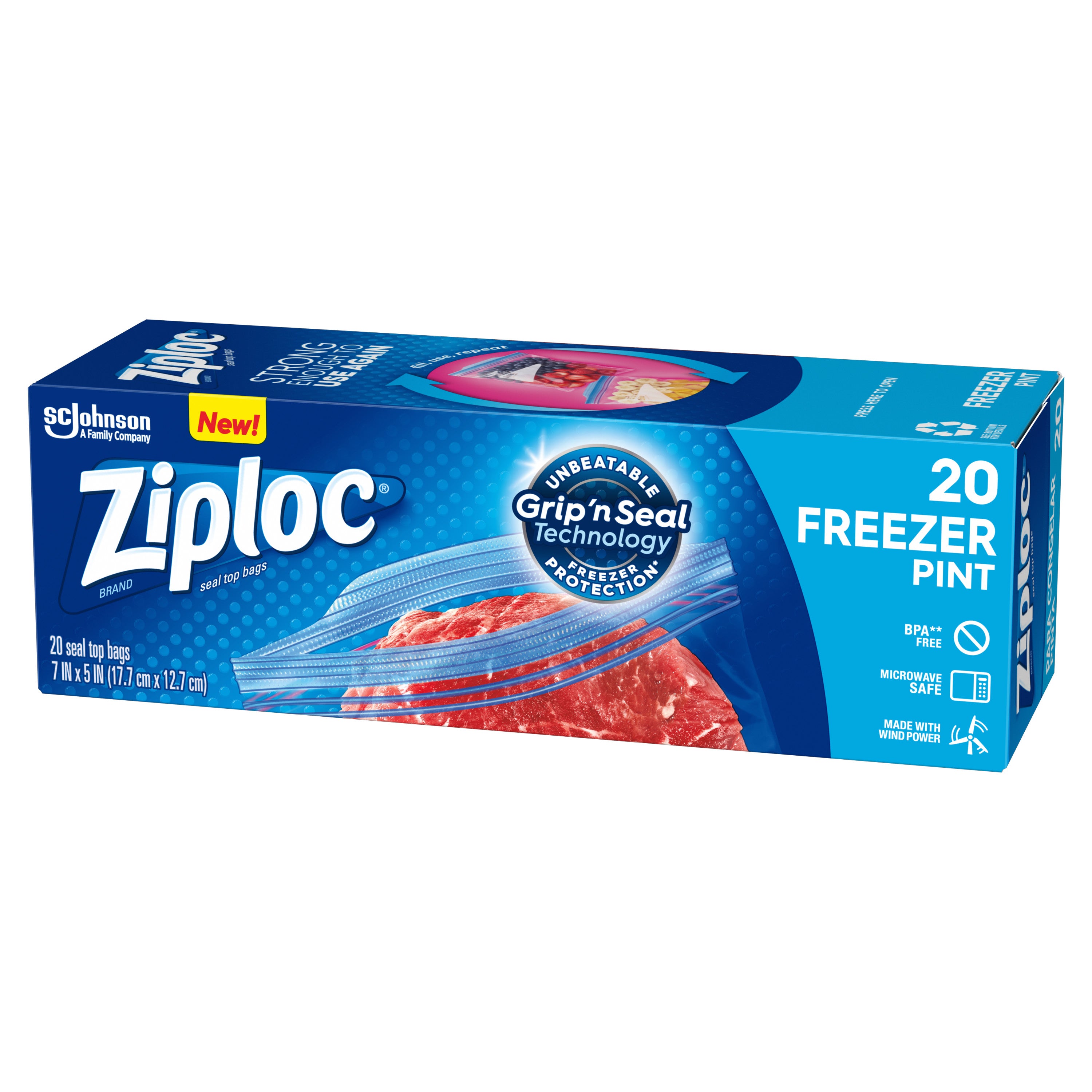 Freezer Pint Bags with Grip 'n Seal Technology, 20 Count