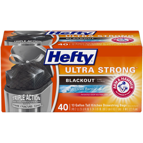 Ultra Strong™ Blackout Tall Kitchen Trash Bags, 13 Gallon, 40 Bags (Clean Burst™ Scent)