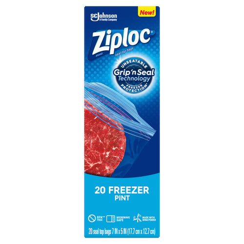 Freezer Pint Bags with Grip 'n Seal Technology, 20 Count