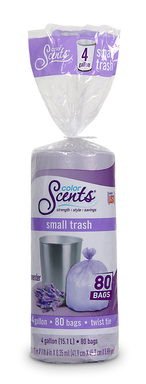 Small Trash Bags, 4 Gallon, 80 Bags (Twist Tie, Lavender Scent)
