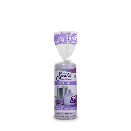 Small Trash Bags, 4 Gallon, 80 Bags (Twist Tie, Lavender Scent)